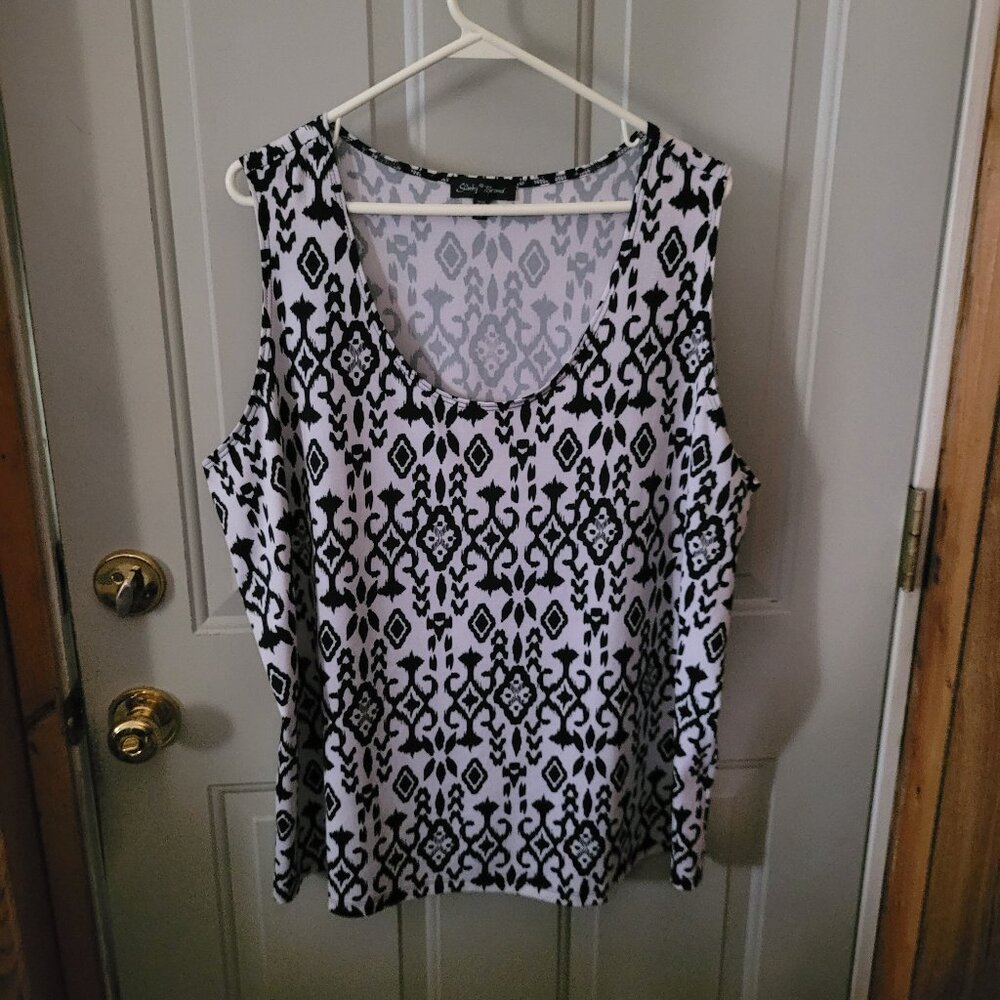 Slinky Brand Black and White Abstract Print Tank Top Misses Size 2X